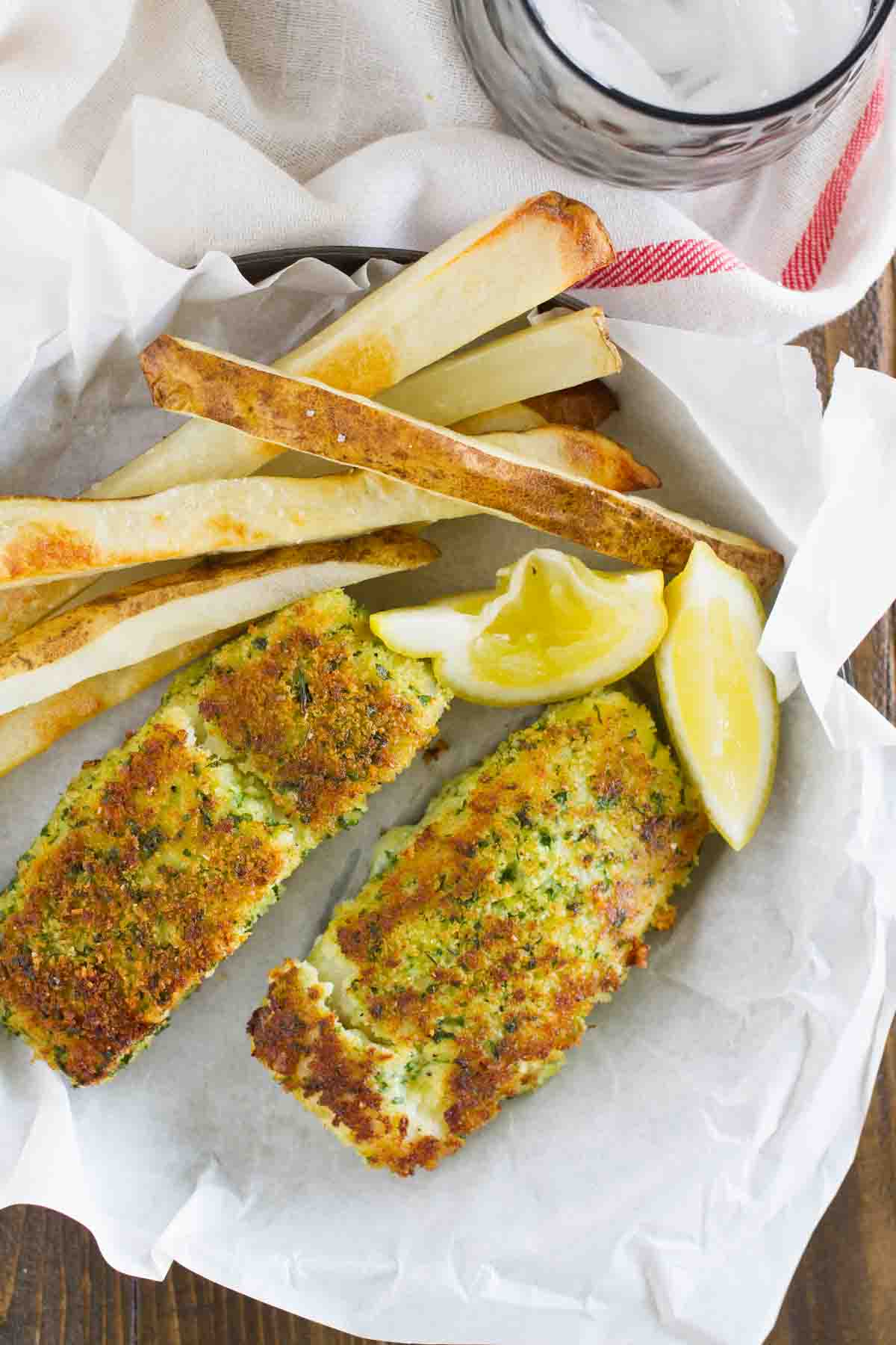 Lemon Herb Fish with homemade baked fries.