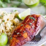 Super easy, healthy and fast - this Taco Grilled Fish Recipe only has 4 ingredients and is the perfect meal for 2. It has great taco flavor and is nice and smoky from being grilled on a cedar plank.