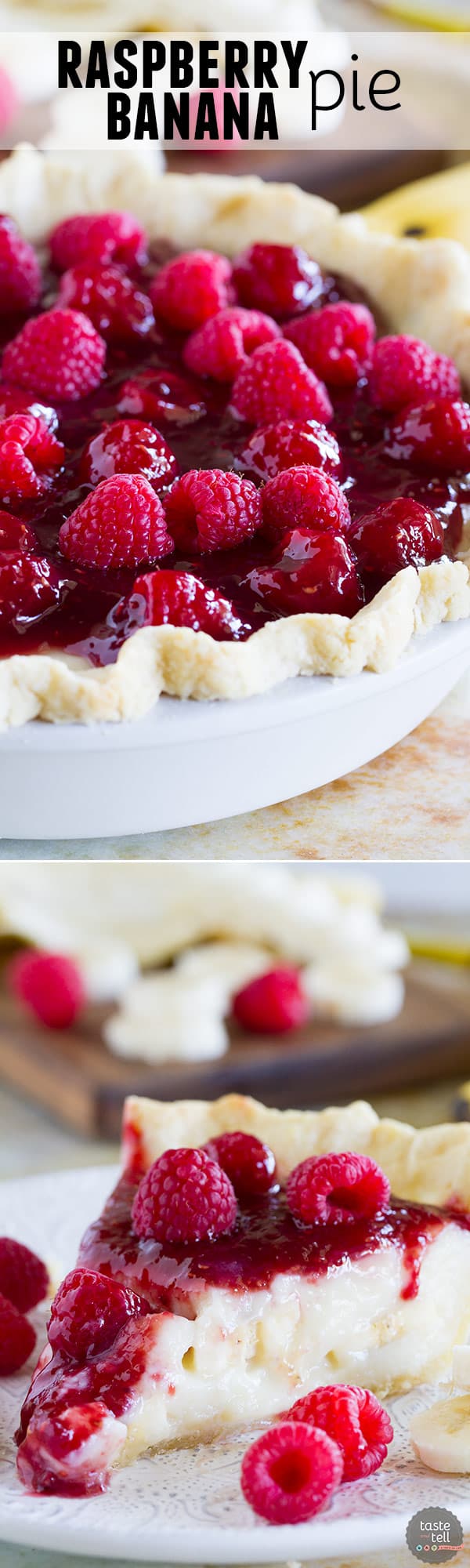 Banana cream pie meets raspberry goodness in this Raspberry Banana Pie recipe that is sweet and creamy and perfect. Who would have ever guessed that raspberry and banana were such a perfect match?
