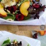 The perfect combination of sweet and savory, this Stone Fruit Salad with Fried Goat Cheese takes advantage of summer peaches and cherries and combines them with fried goat cheese coins that you’ll want to add to every salad. Such a great summer salad!