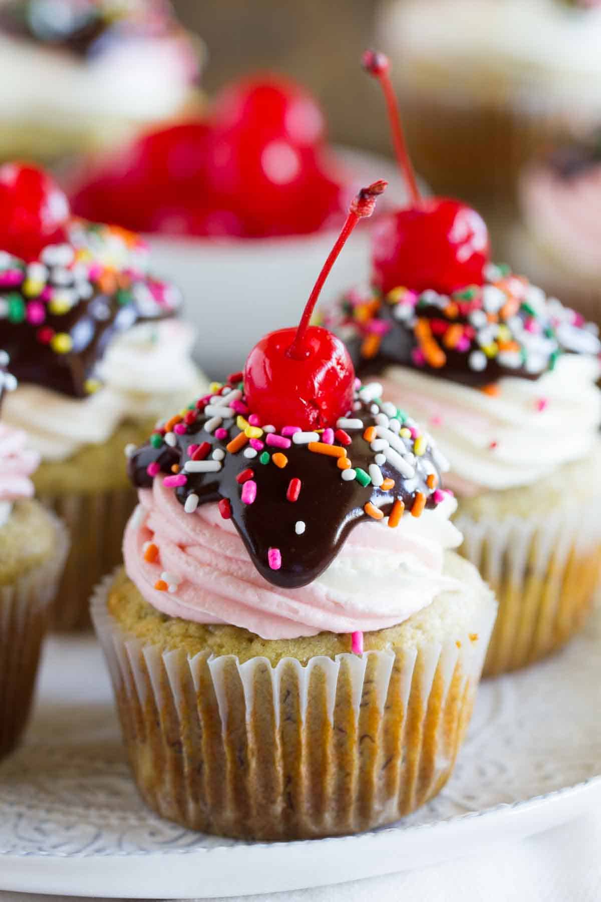 Banana Split Cupcakes - Taste and Tell