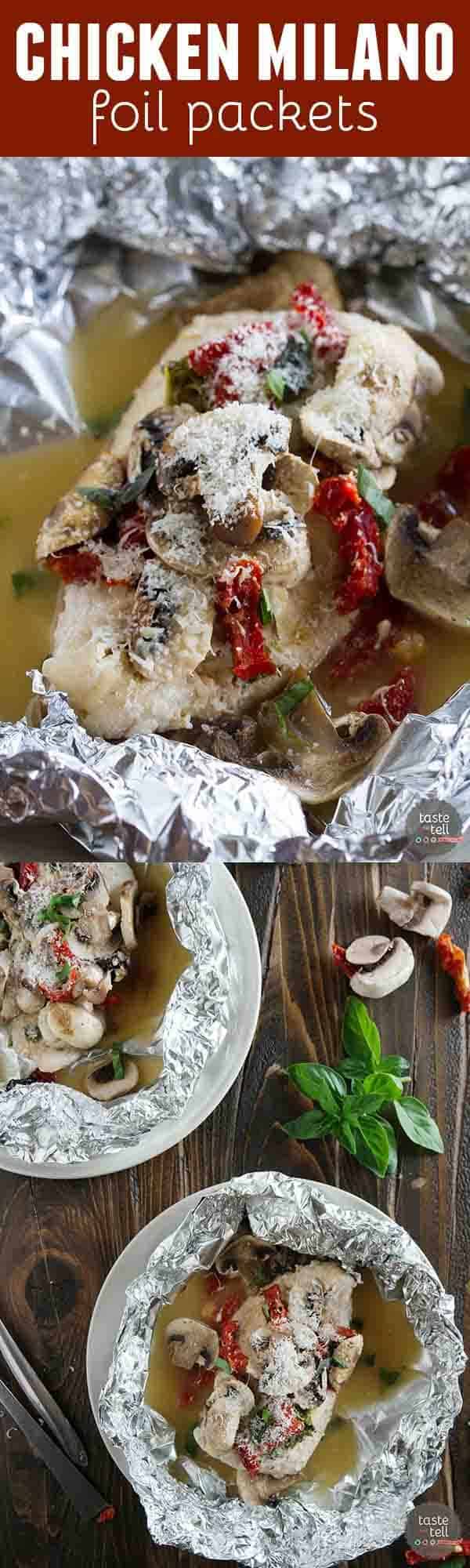 Healthy and fast, this Chicken Milano Foil Packet Recipe is great for a weeknight.  The chicken is moist and flavorful, and clean up is a breeze!