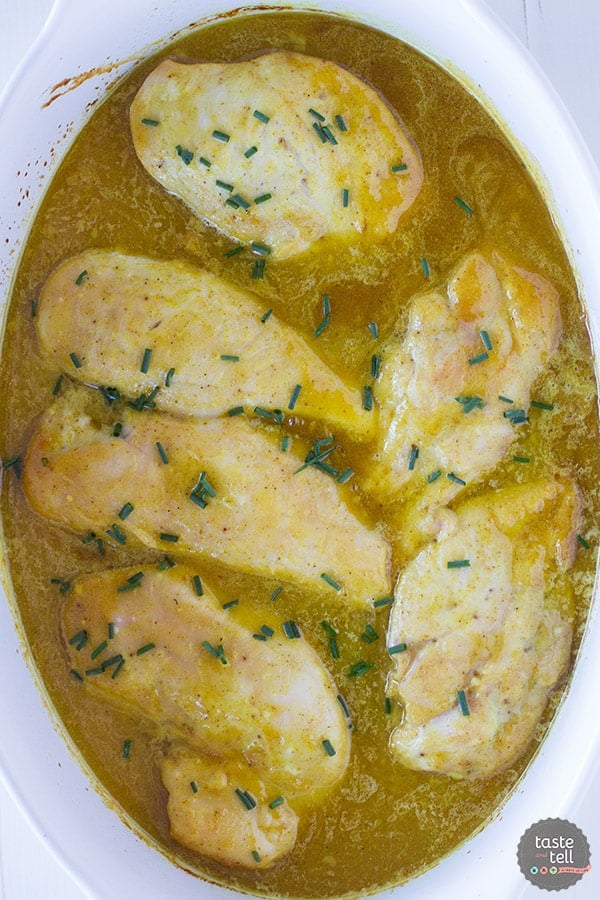Looking for a chicken dinner with a little bit of bold flavor? This Honey Curried Chicken is an easy chicken dinner with only 6 ingredients and 10 minutes prep time.