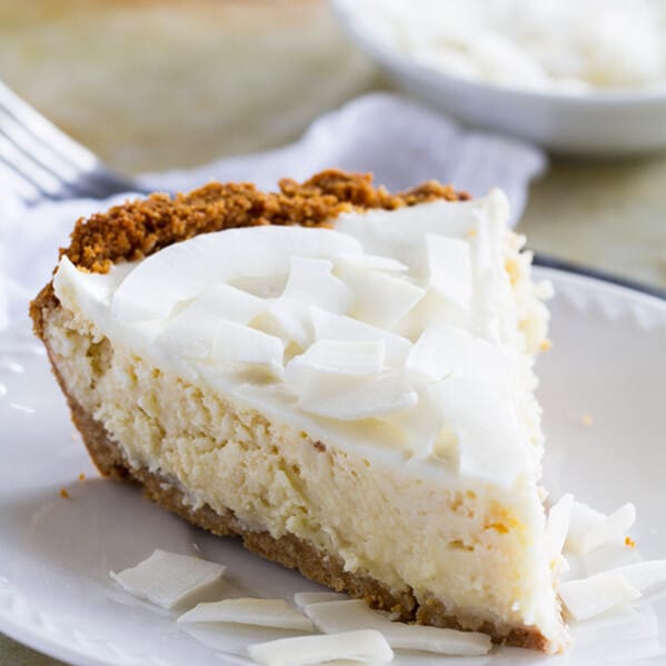 Creamy and coconutty, this Coconut Cheesecake Pie is the perfect dessert for when you can’t decided between cheesecake and pie!