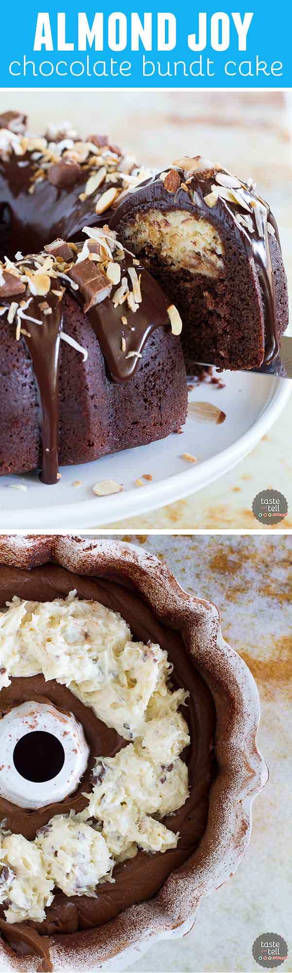 Almond Joy Candy Bar Filled Chocolate Bundt Cake Taste and Tell