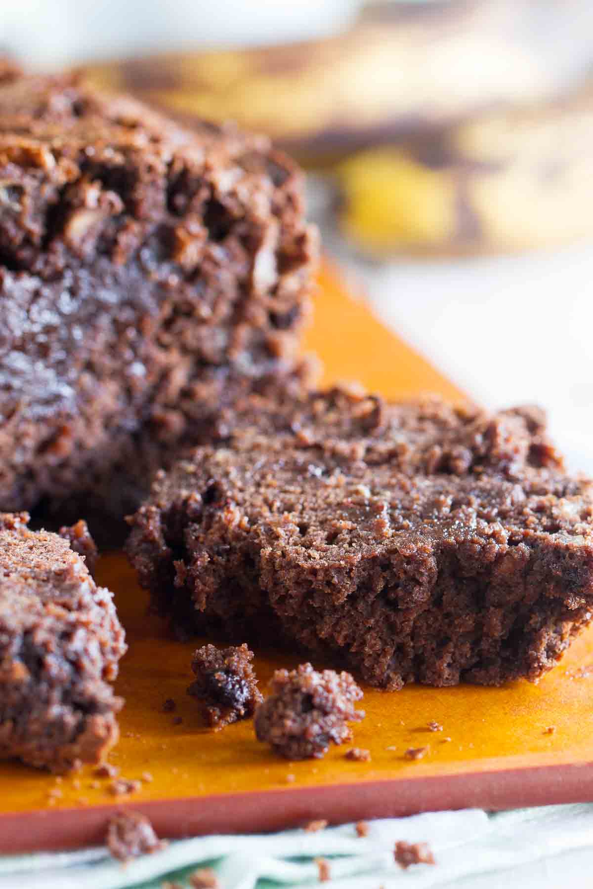 slice of brownie mix banana bread broken into pieces