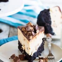 Peanut butter cup lovers - this one’s for you! This Peanut Butter Cup Ice Cream Cake is a dark chocolate cake that is topped with a no-churn peanut butter ice cream layer and finished off with chocolate ganache.