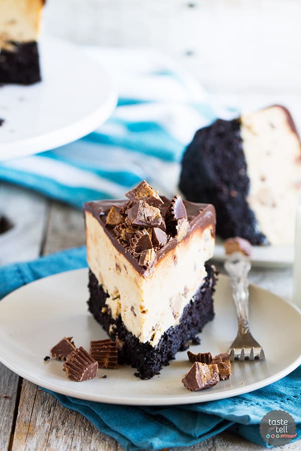 Peanut butter cup lovers - this one’s for you! This Peanut Butter Cup Ice Cream Cake is a dark chocolate cake that is topped with a no-churn peanut butter ice cream layer and finished off with chocolate ganache.