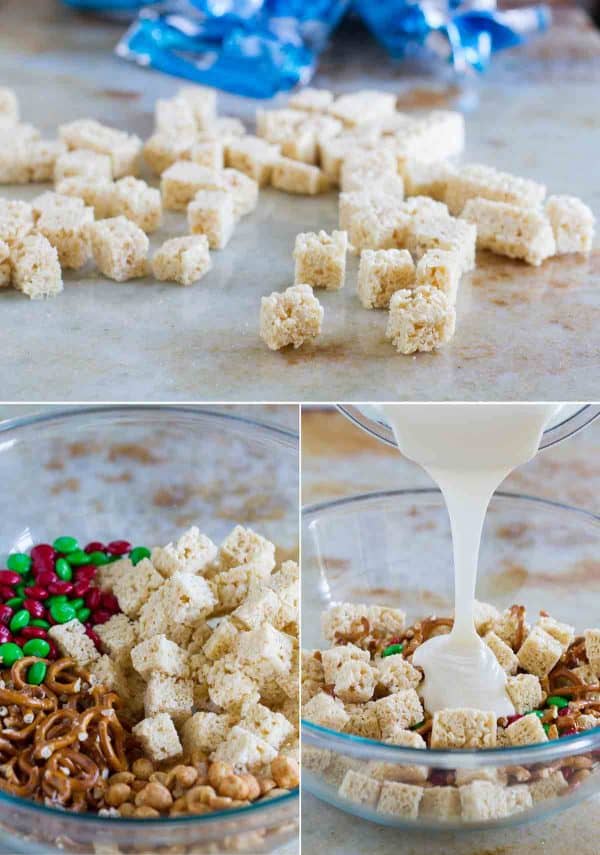 This Sweet and Salty Christmas Mix is the perfect snack to have around during the holiday season! With Rice Krispies treats, chocolate candies, pretzels, peanuts and white chocolate, it’s perfect for parties, watching holiday movies, or for snacking on while searching for the best holiday light displays.