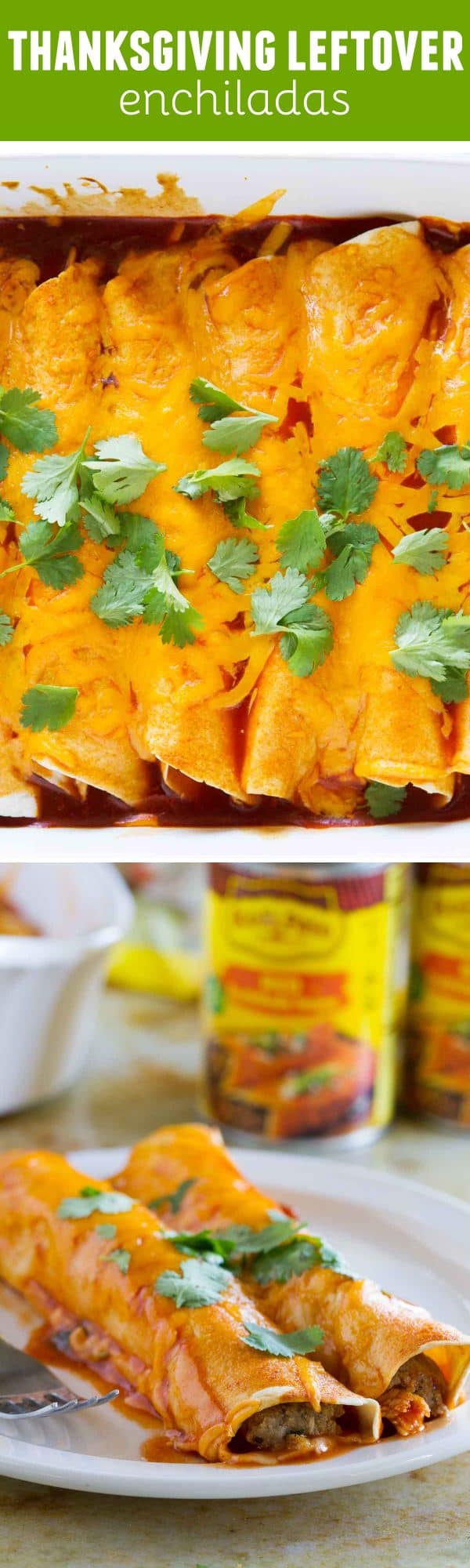 There is more to Thanksgiving leftovers than turkey sandwiches! These Thanksgiving Leftover Enchiladas are a great way to turn those leftovers into something different and delicious.