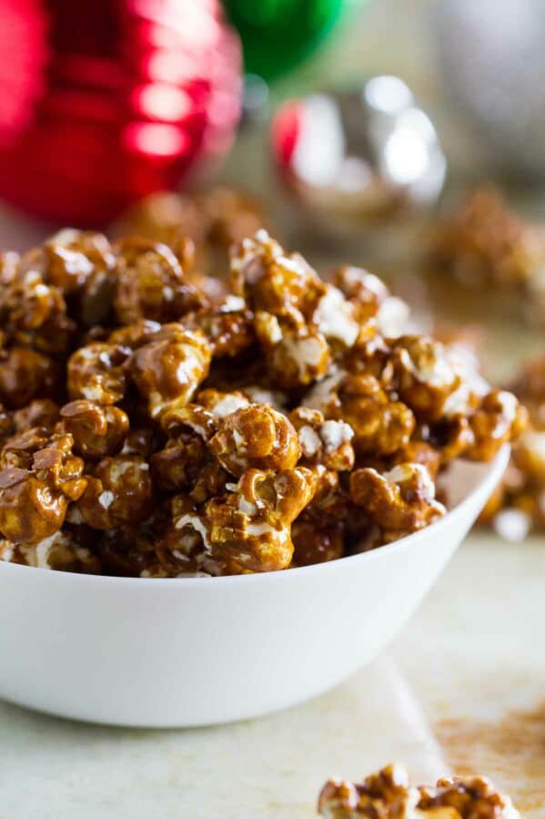 A little bit spicy and perfectly sweet, this Caramel Gingerbread Popcorn is the perfect Christmas version of caramel corn.