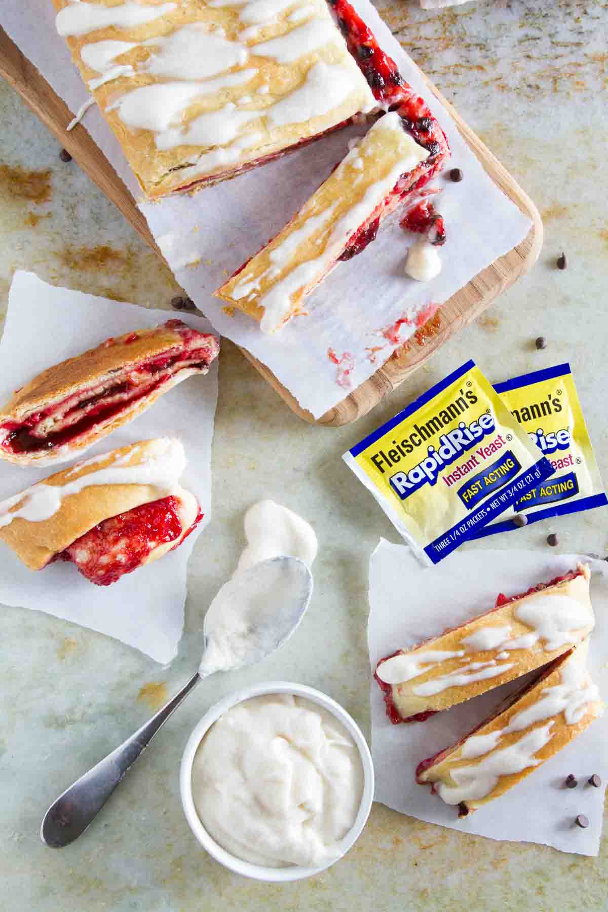 Chocolate Cherry Roll cut into slices.