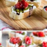 A true crowd pleasing appetizer, this Feta, Pesto and Tomato Bruschetta is a tasty appetizer that can be served year round. Perfect as a starter or as a holiday party appetizer.