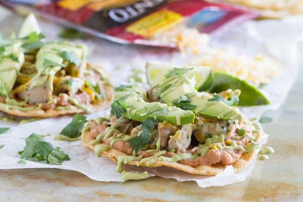 An easy Mexican dinner at home, these Chicken Tostadas with Poblano Cream Sauce have tons of flavor and are perfect for a weeknight.