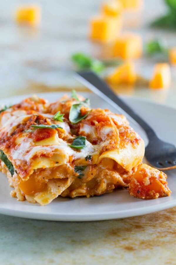 slice of skillet butternut squash lasagna