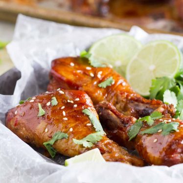 Slow Cooker Sweet Chili Chicken Drumsticks with cilantro and lime