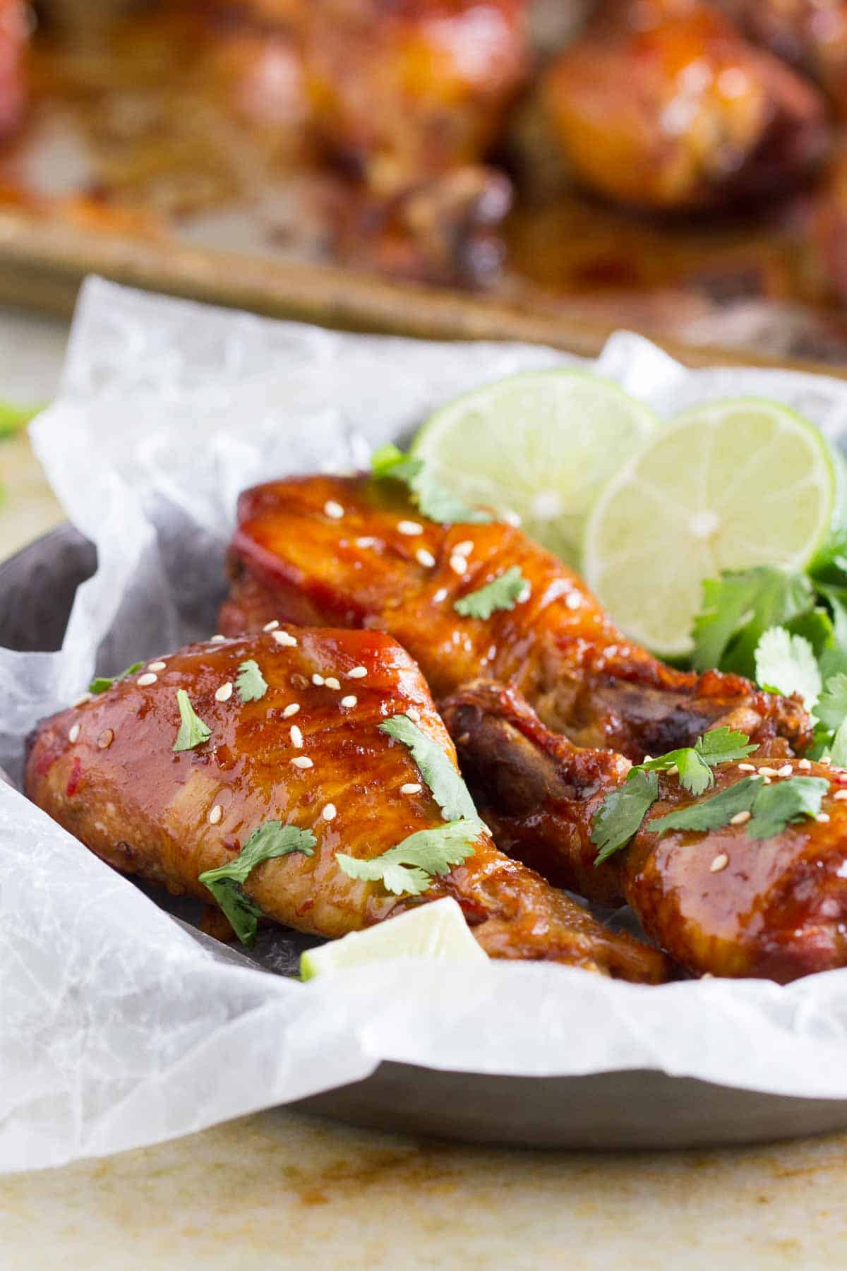 Slow Cooker Sweet Chili Chicken Drumsticks with cilantro and lime