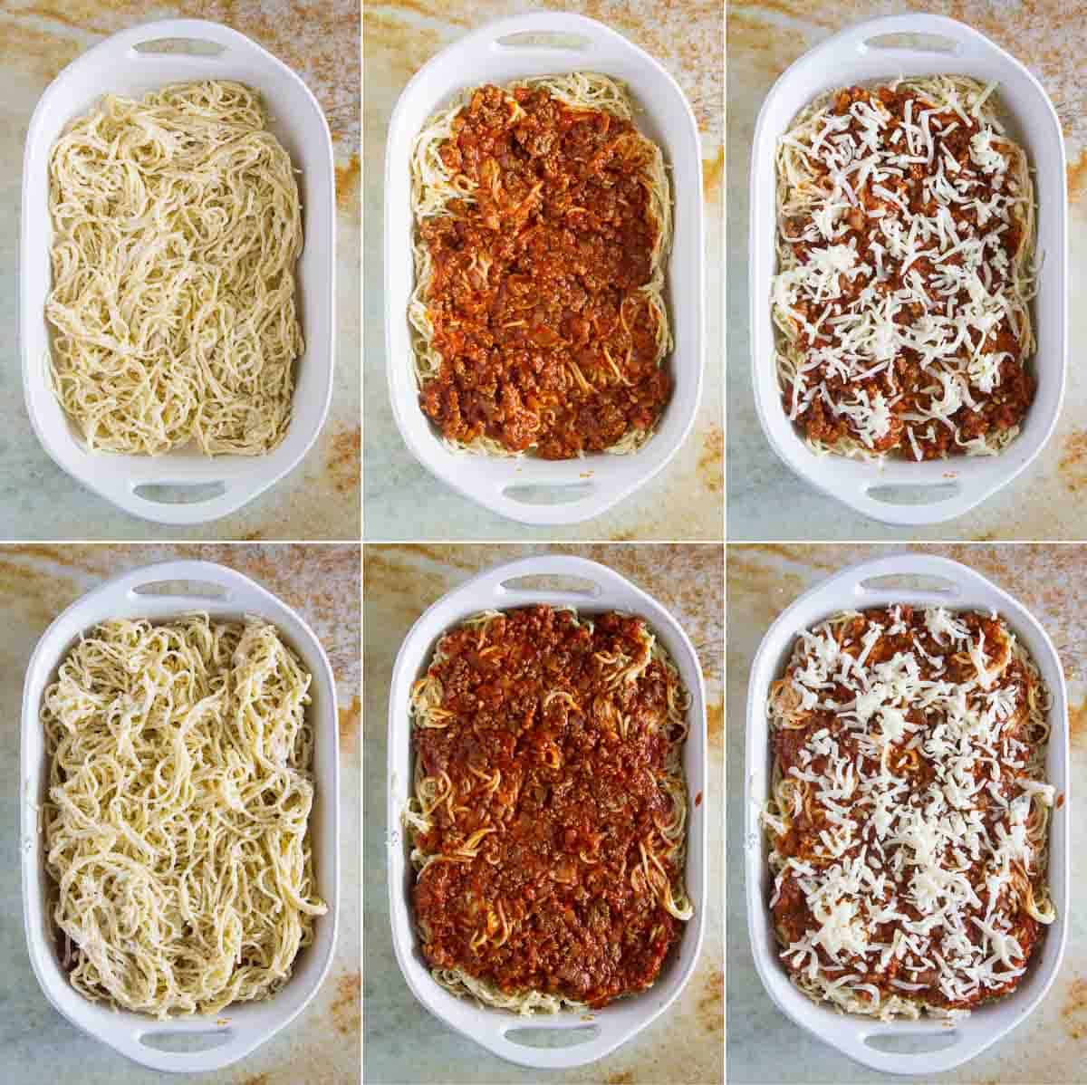 Steps to make spaghetti lasagna.