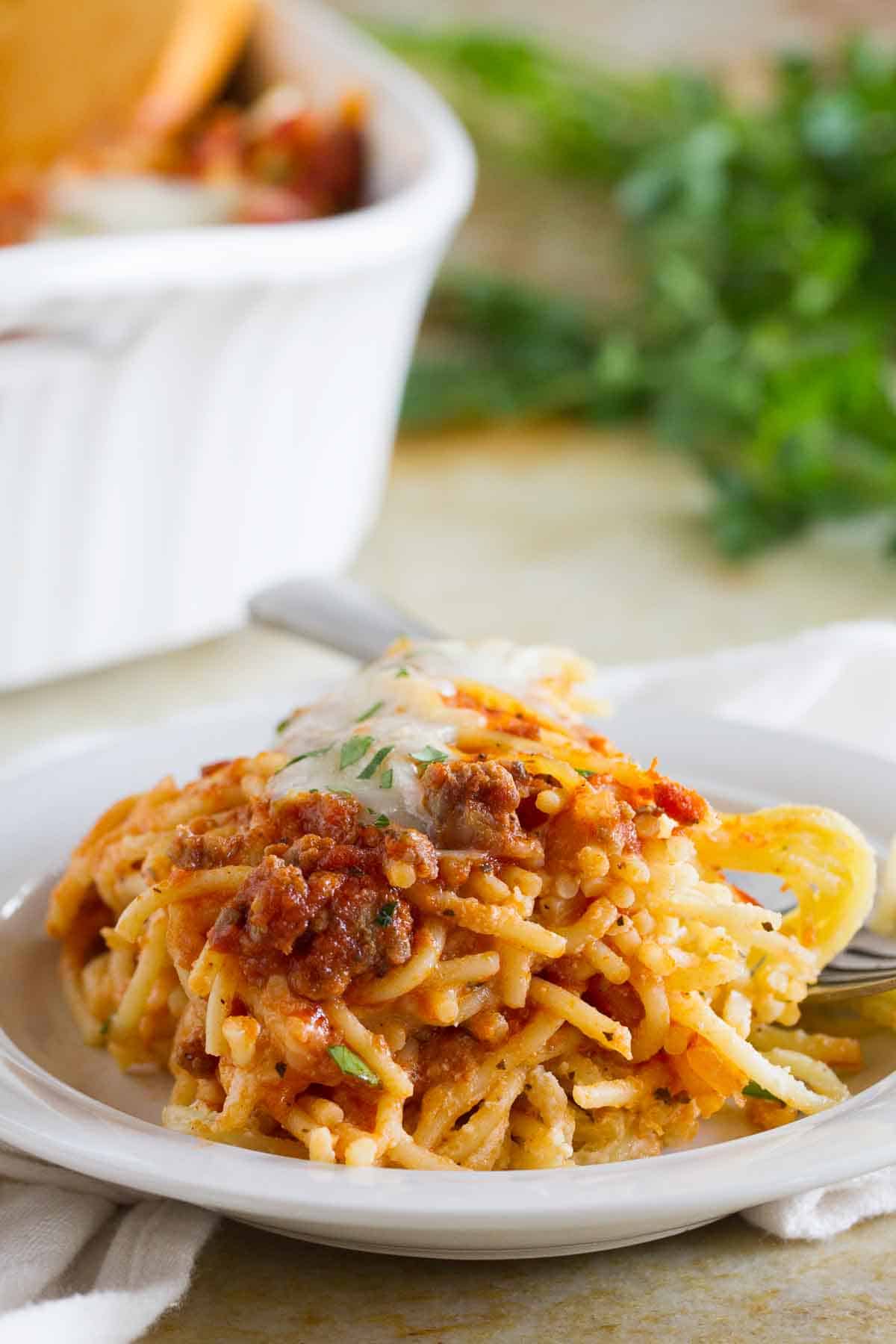 Serving of Spaghetti Lasagna on a plate.