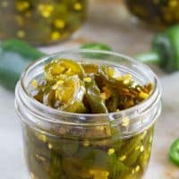 Candied Jalapeños in a jar.