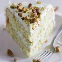 Layered Coconut and Pistachio Pudding Cake