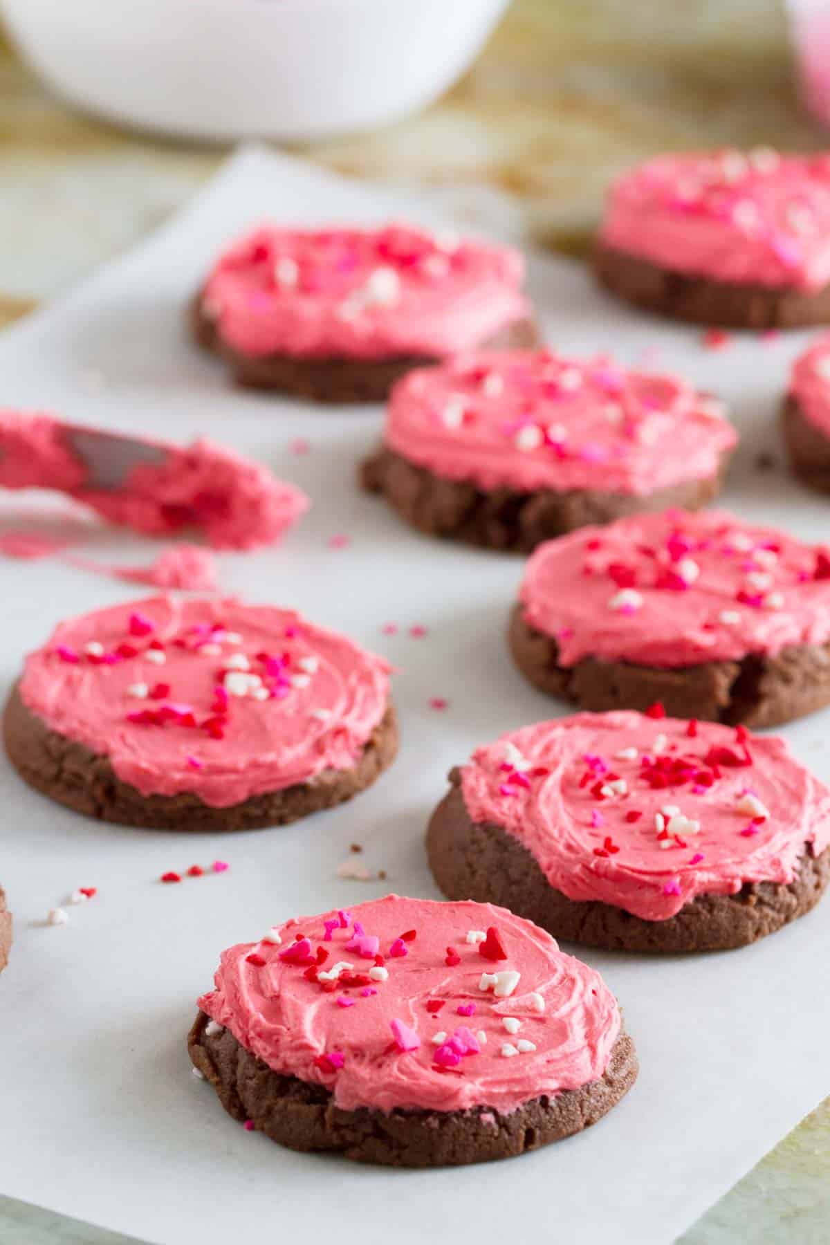 chocolate sugar cookies on a piece of parchment paper