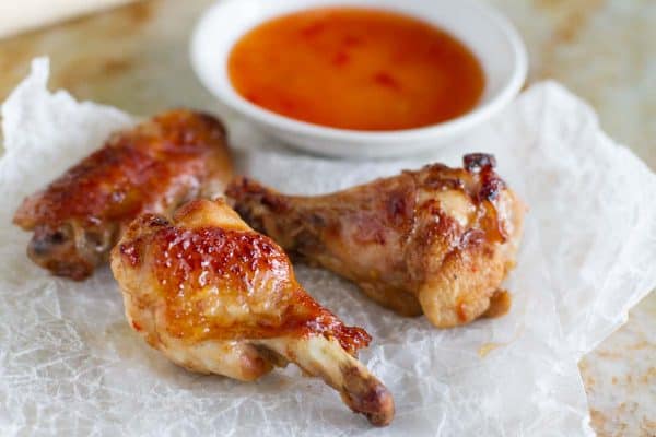 Chicken wings are marinated in a quick mixture of thai-inspired flavors and then baked to perfection in these Sweet Thai Chicken Wings.