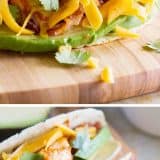 Chicken Bacon Avocado Tacos with text.