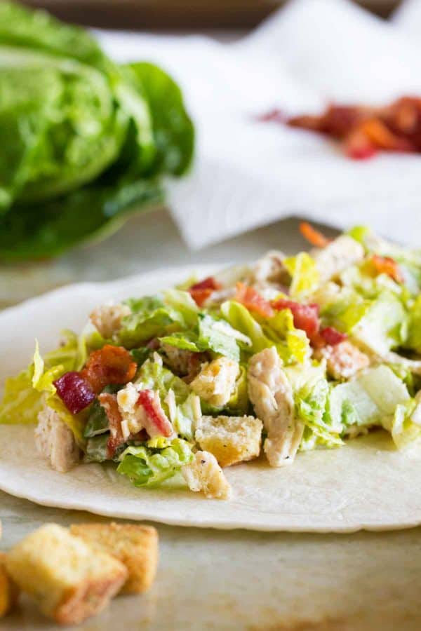 Lunch doesn’t get much easier than this Chicken Caesar Wrap. Full of flavor, this wrap comes together easily with pre-cooked shredded chicken.