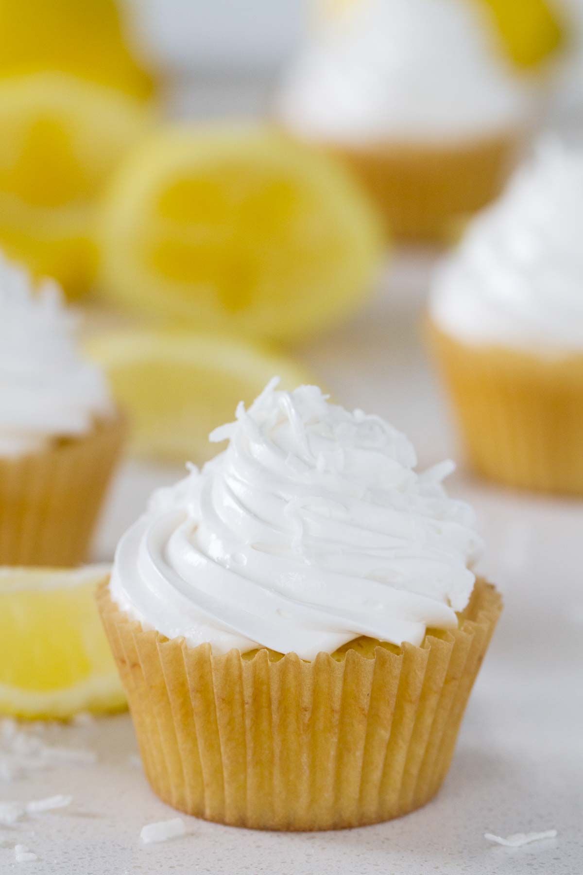 Lemon cupcake with marshmallow frosting.