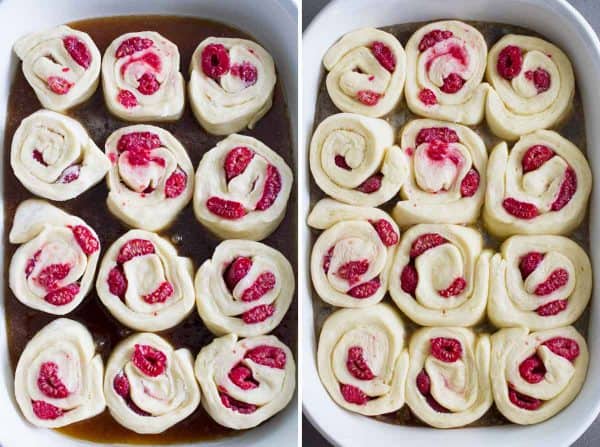 Filled with sweet raspberries and topped with gooey caramel, these Raspberry Caramel Sticky Buns are soft, sweet, sticky and delicious.