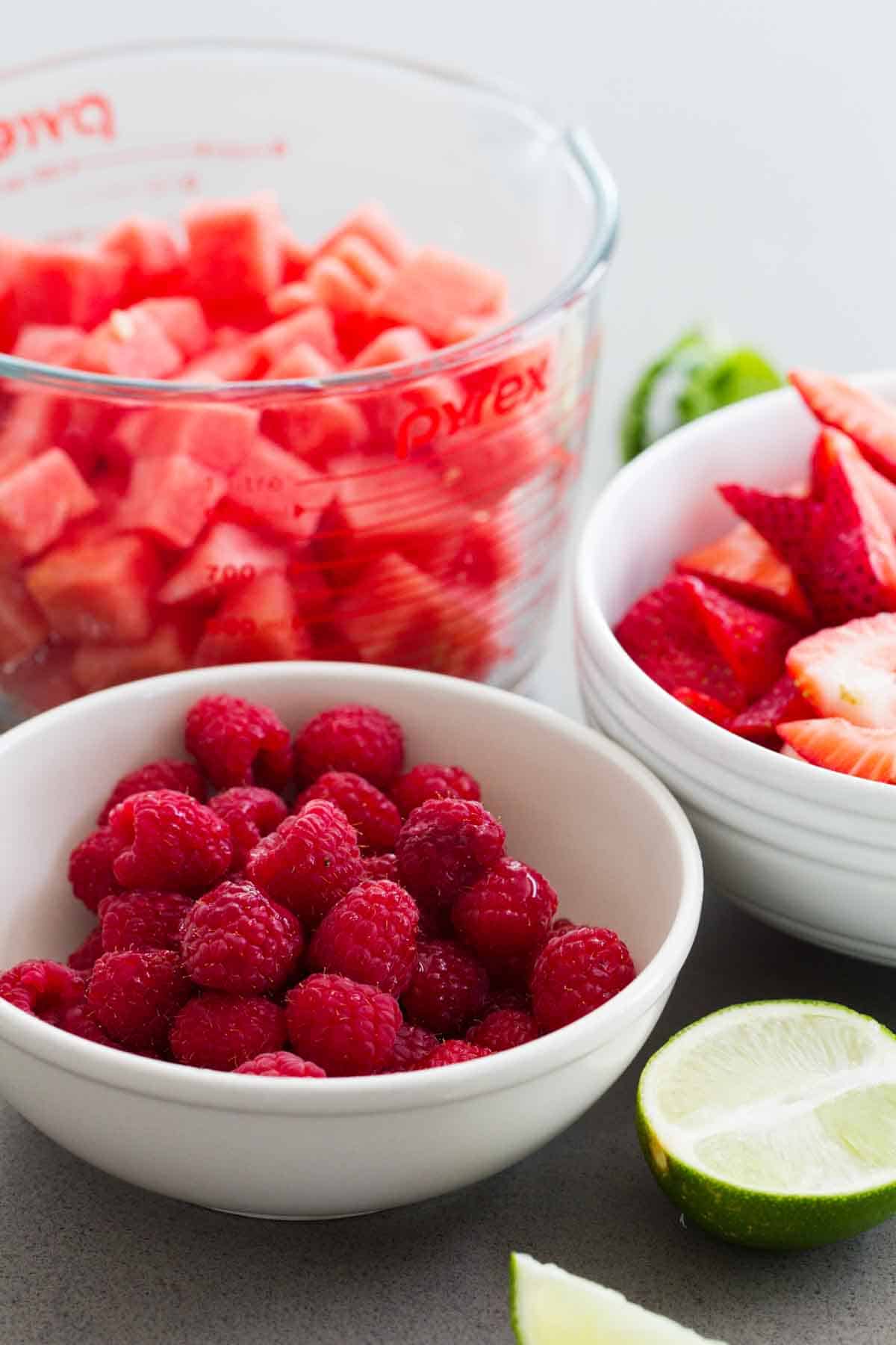 Berries and fruit for Crown Ruby Fruit Salad.