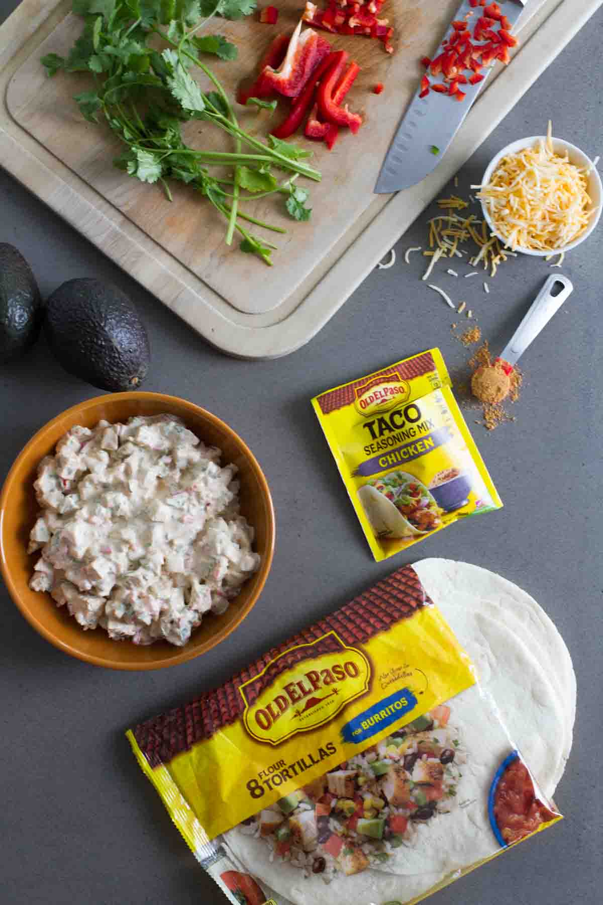 Ingredients to make Tex-Mex Chicken Salad Wraps.