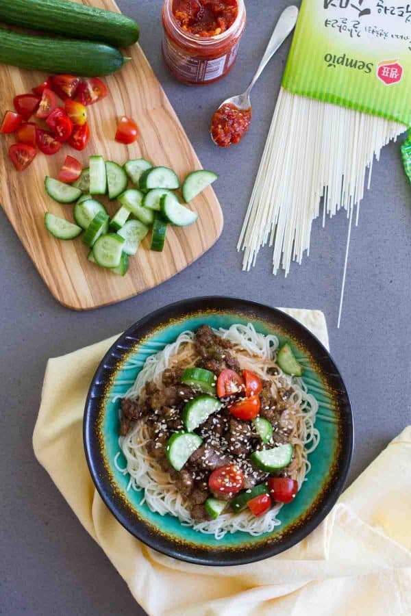 Spicy Pork Noodle Bowl - skip the take out, this easy dinner idea is full of flavor!