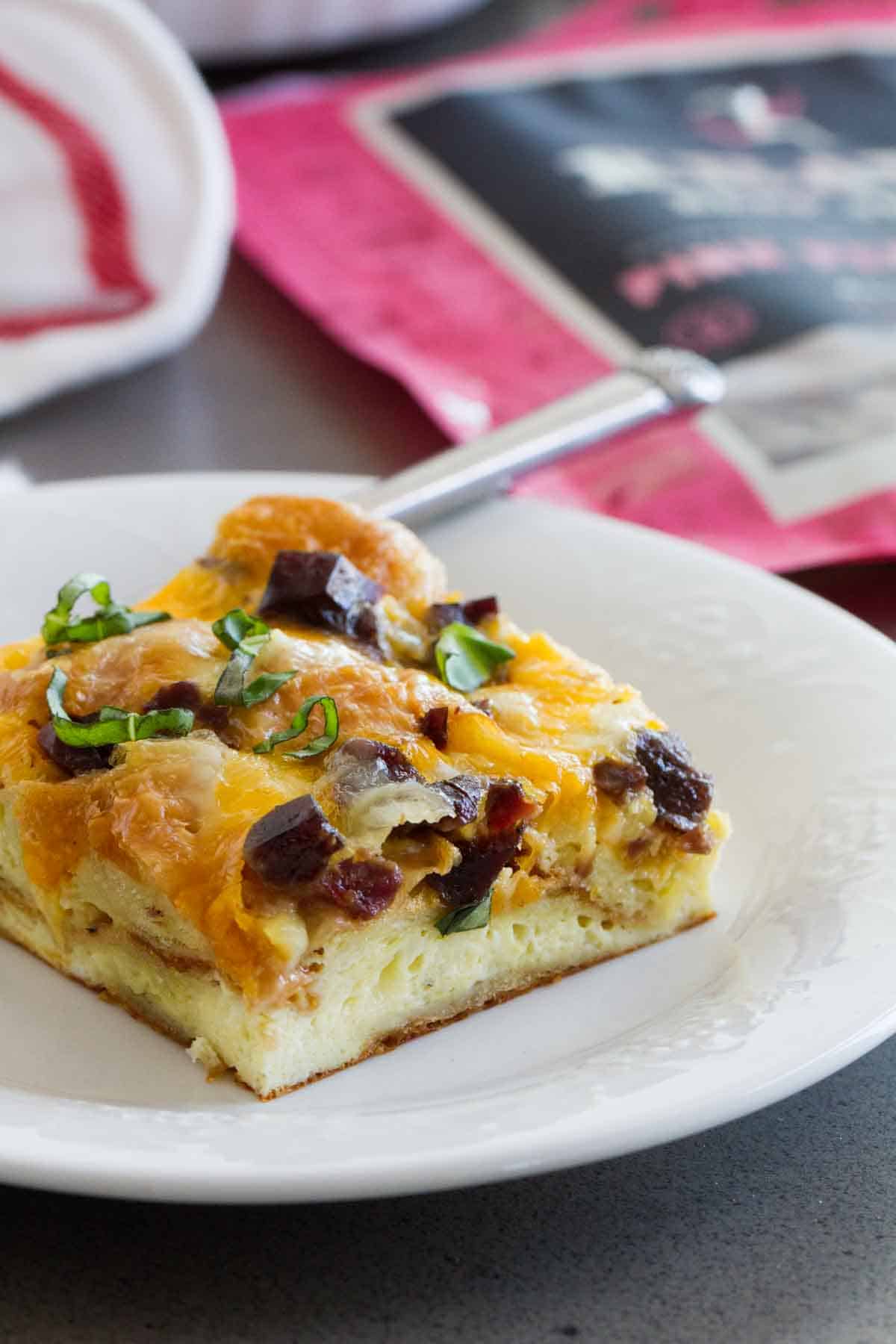 Croissant Breakfast Casserole with Jerky and Cheddar - Taste and Tell