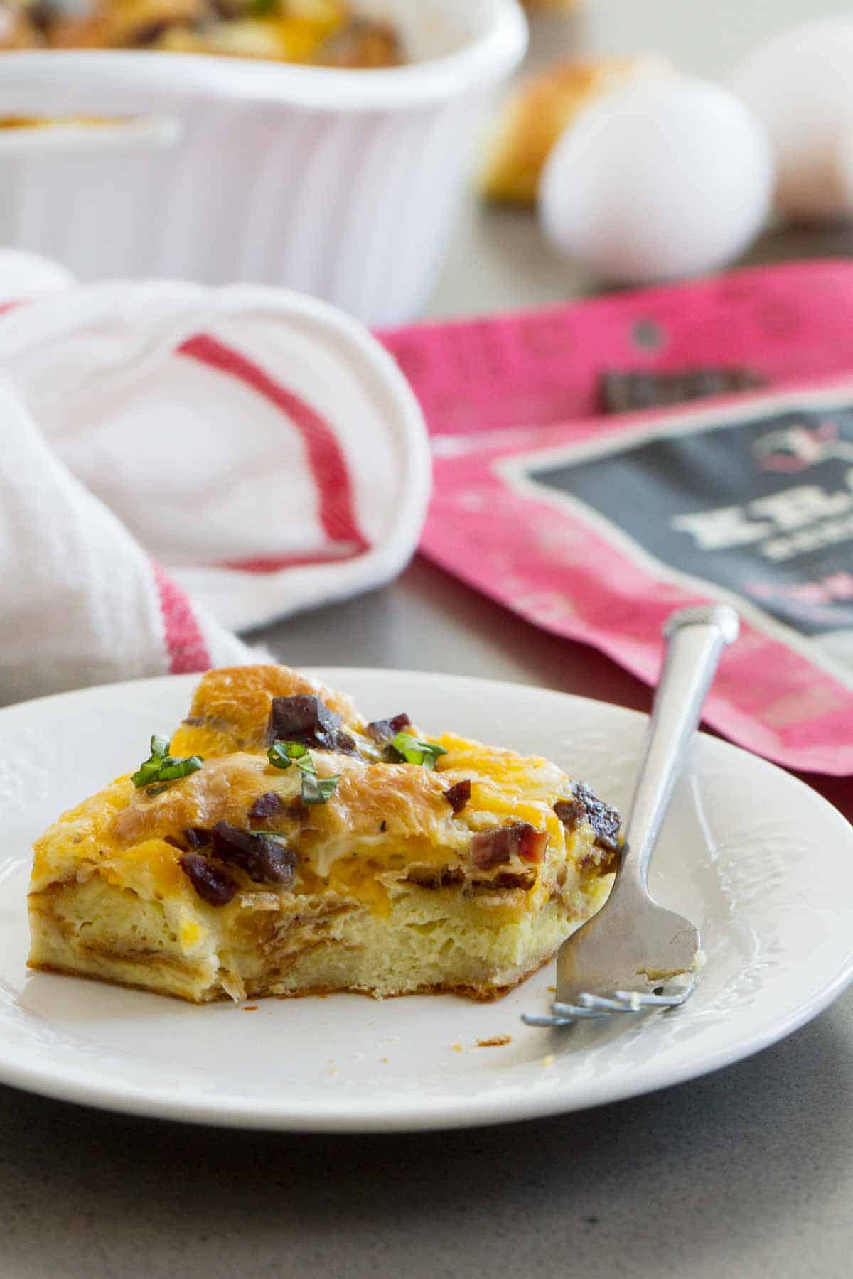 Croissant Breakfast Casserole with Jerky and Cheddar Taste and Tell