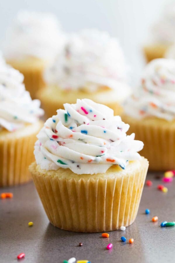 Cupcakes topped with Funfetti Frosting