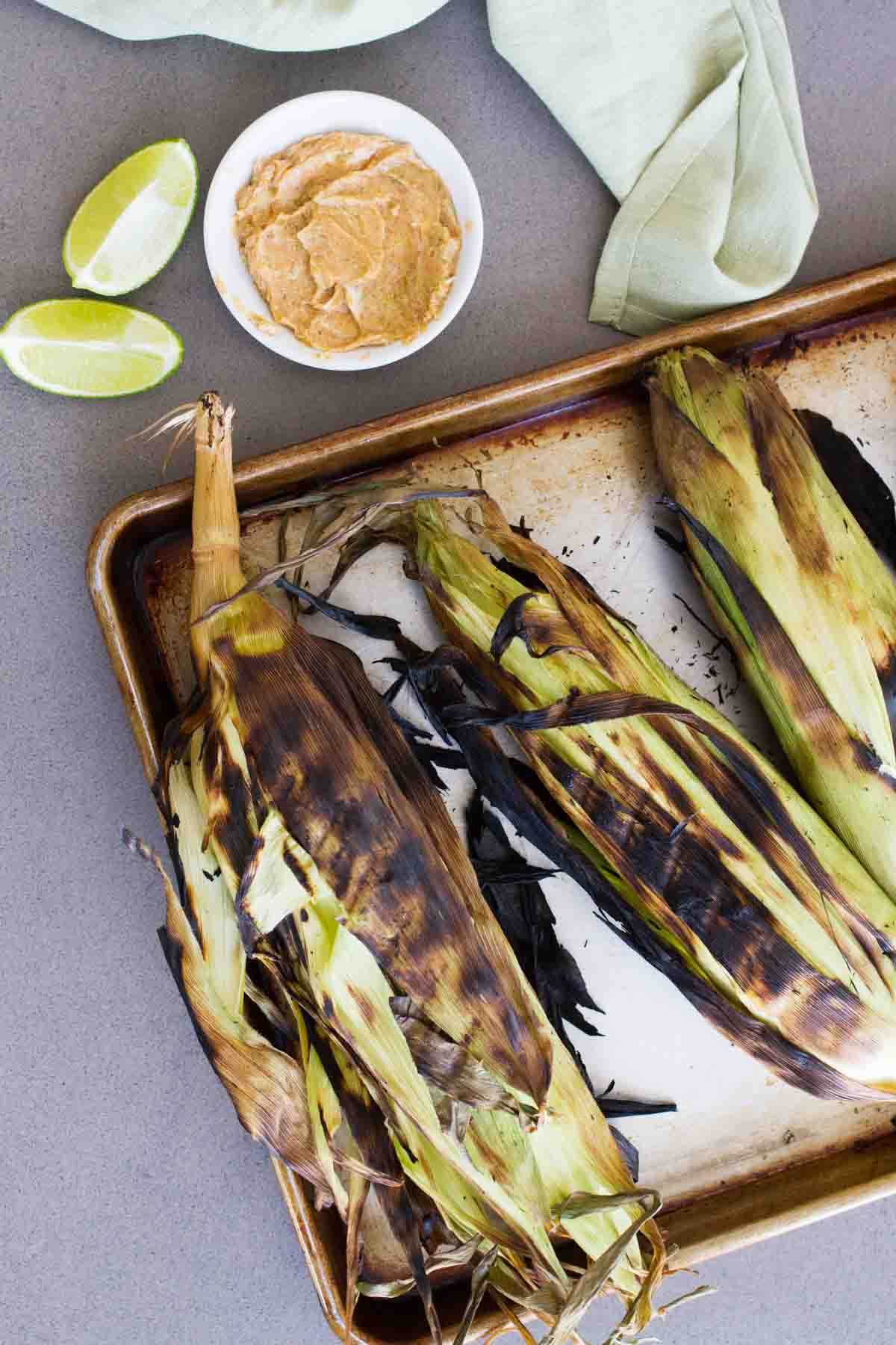 grilled corn with charred husks