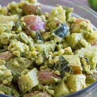 Potato Salad Recipe with grilled corn and grilled poblano peppers