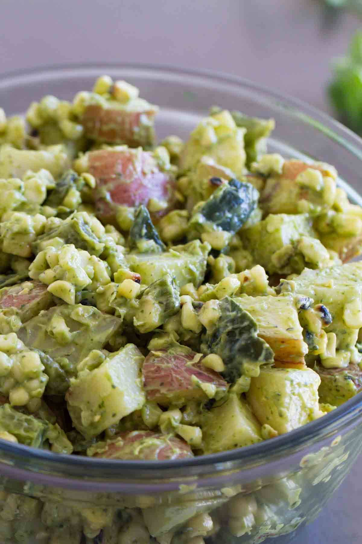 Potato Salad with grilled corn and grilled poblano peppers
