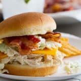 Ranch Chicken Sandwiches with Ranch Slaw on a plate with potato chips