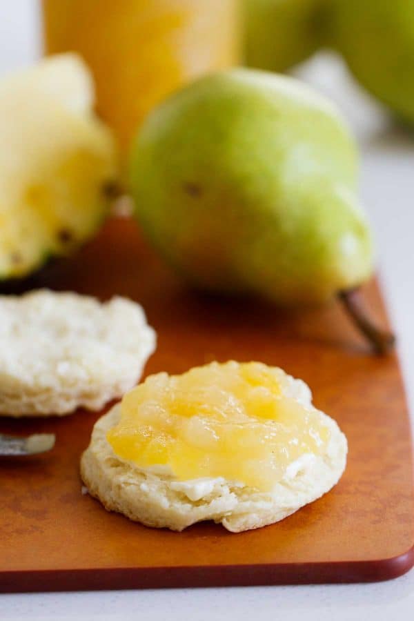 Perfectly sweet - this small batch Pear and Pineapple Jam is so much easier than you would think! Made from only a few ingredients, this jam is a perfect accompaniment to your breakfast or brunch.