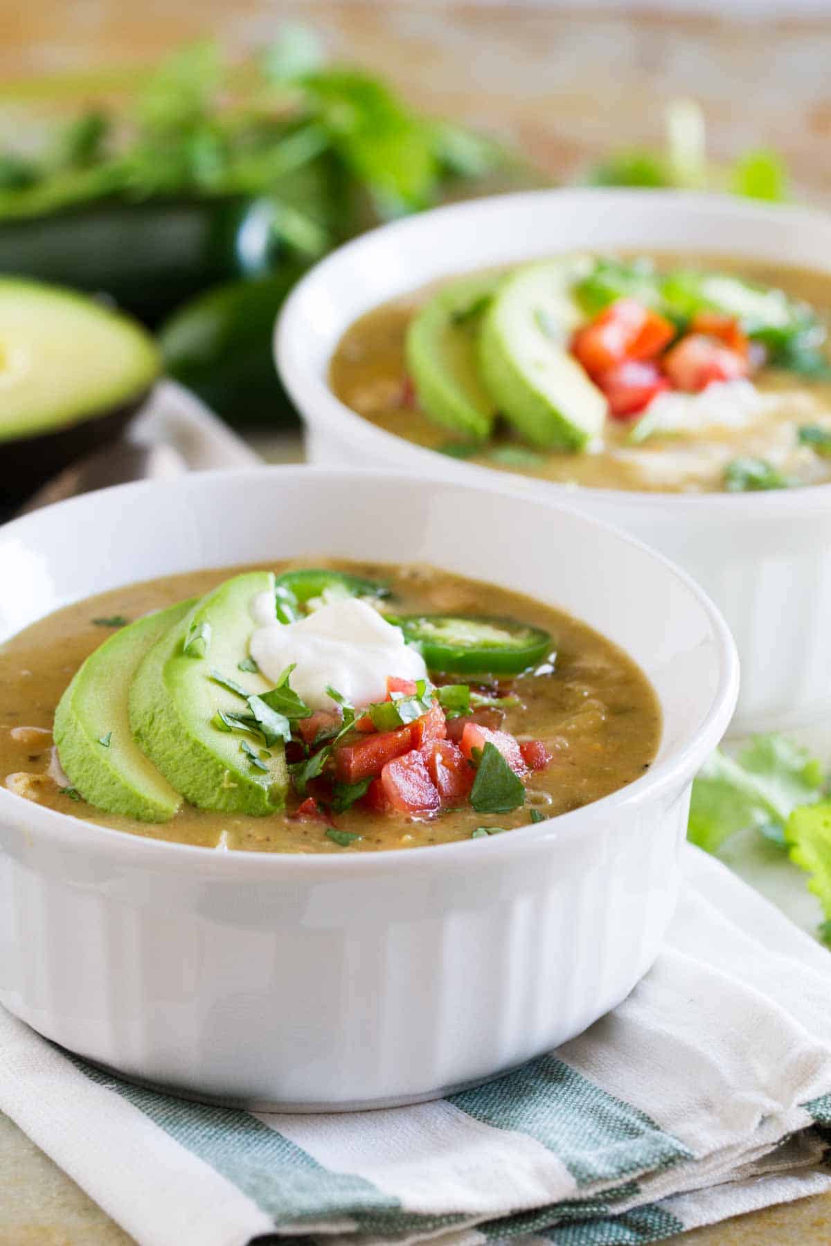 two bowls of White Chicken Chili