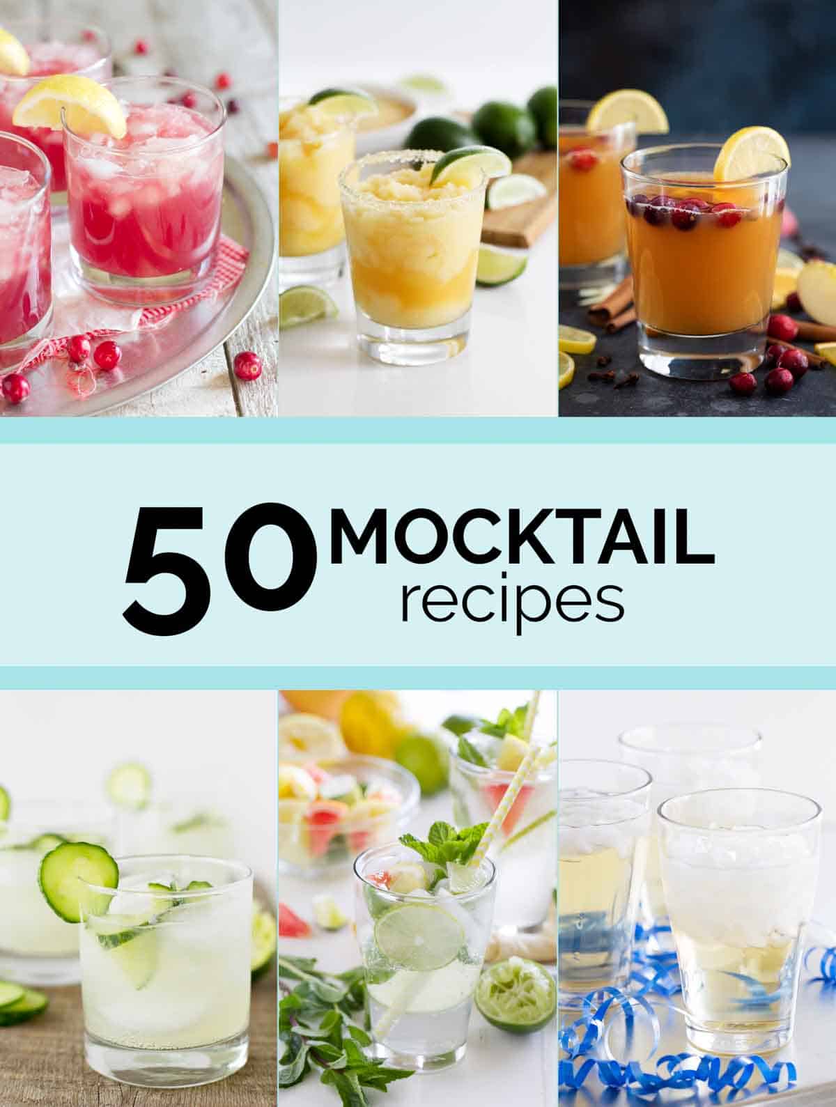 collage of mocktails with text in the center