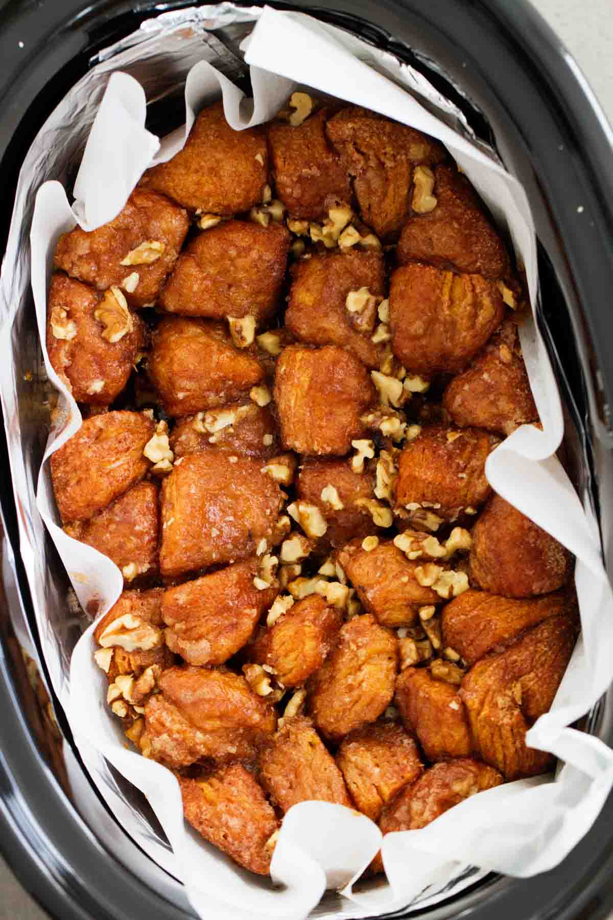 monkey bread in a slow cooker with walnuts