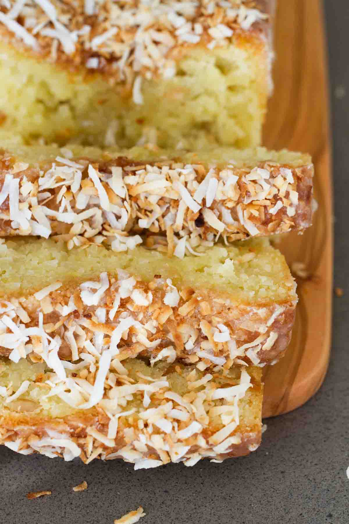 overhead view of sliced Kona Coconut Loaf