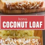 Kona Coconut Loaf with text bar in the middle