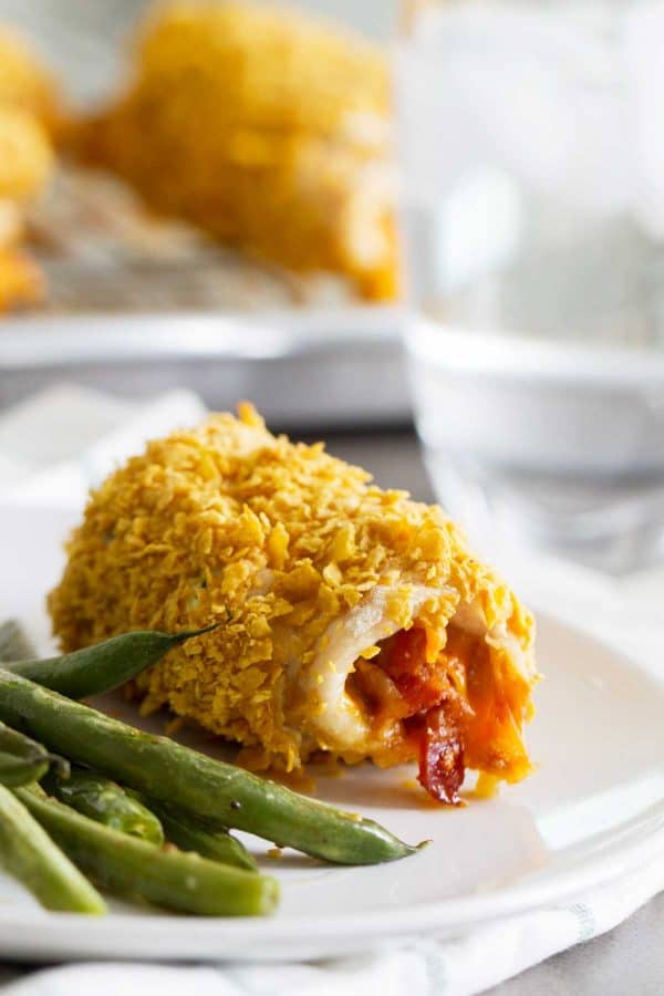 Cheddar and Bacon Stuffed Chicken on a plate