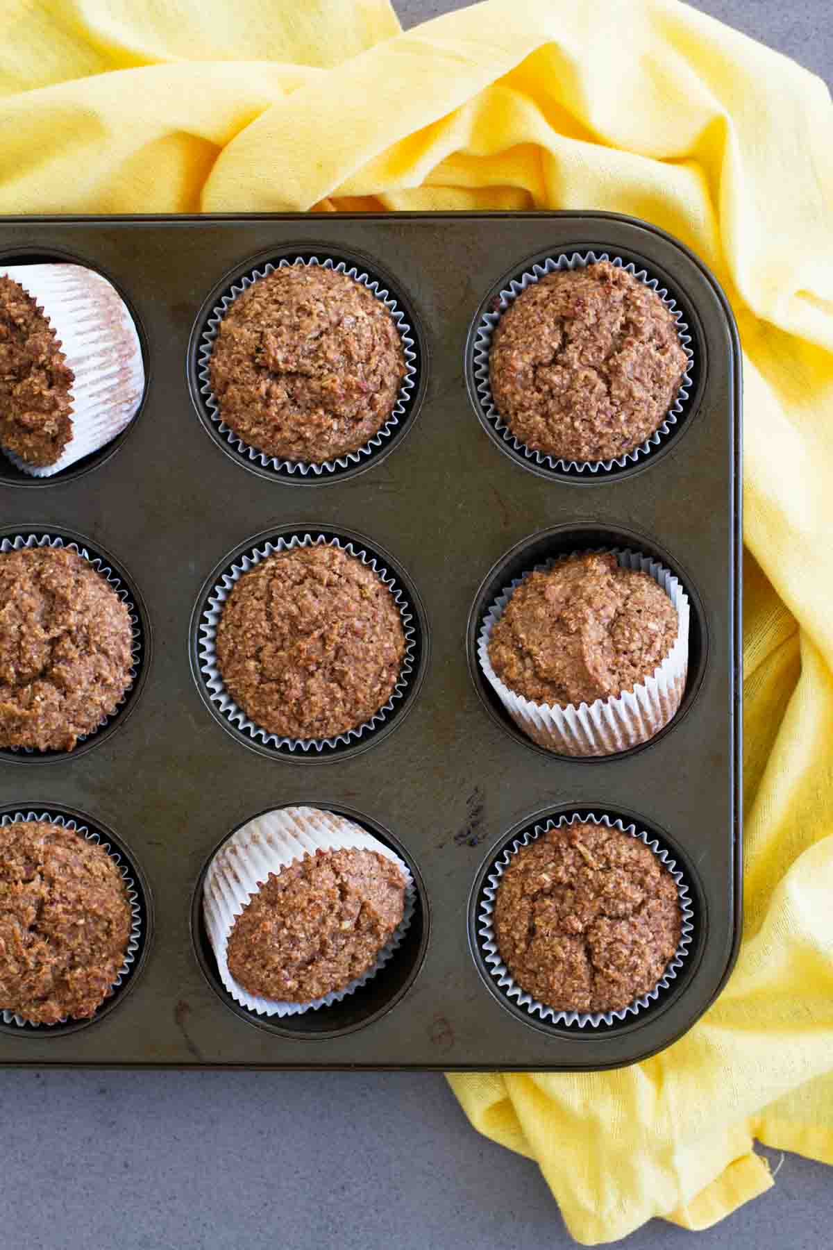 Healthy Whole Wheat Bran Muffins in pan