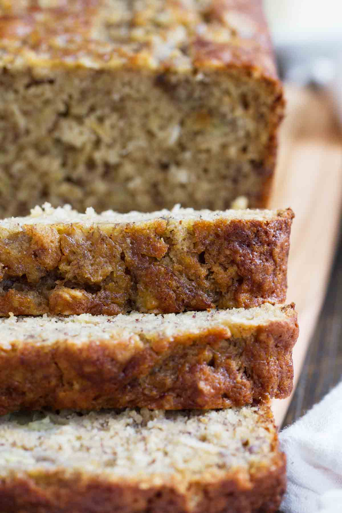 Close up shot of Banana Oat Bread.